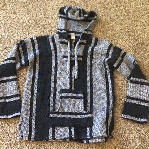 Textured Pullover Stripe Gray & Black Hoodie Sz M